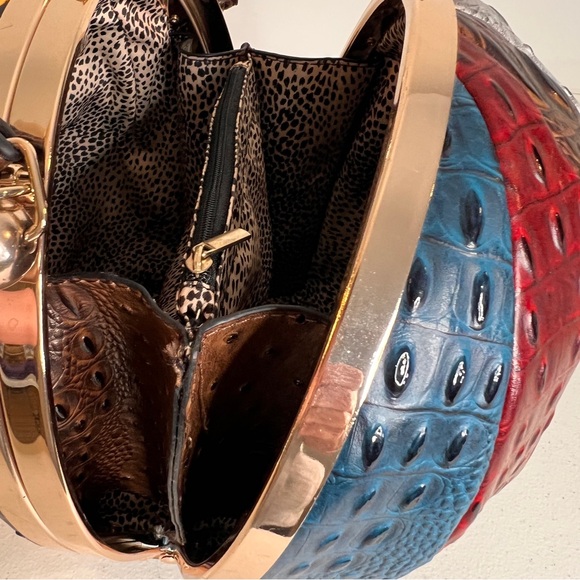 Alyssa Faux Vegan Leather Ostrich Texture Round Sphere Ball Handbag Multicolor - Picture 9 of 15